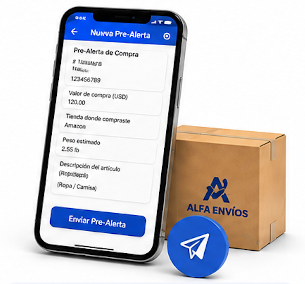 Pantalla del casillero personalizado mostrando el formulario de Pre-Alerta de compra